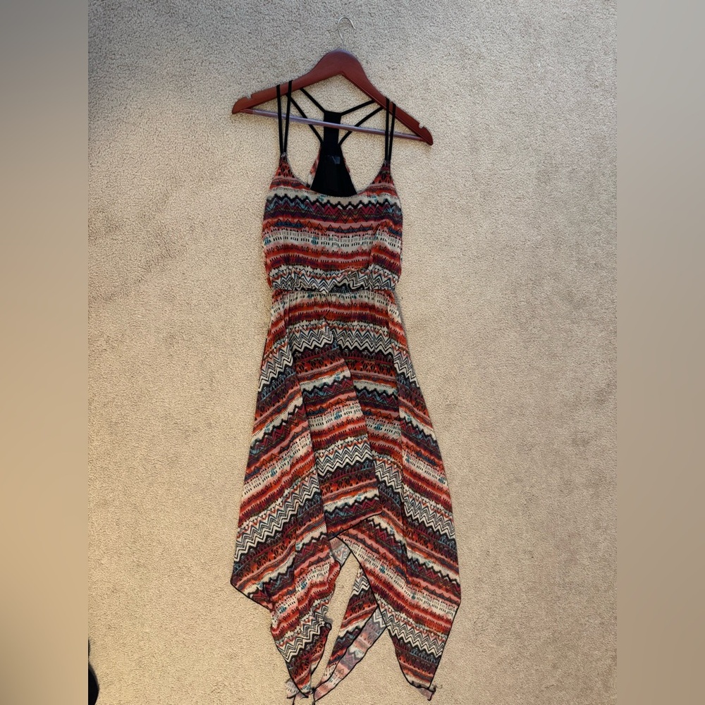 Multicolor Strappy Dress with Zigzag Pattern